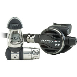 the atomic aquatics t3 regulator features a light weight titanium first stage and second stage with titanium swivel and adjustable breathing
