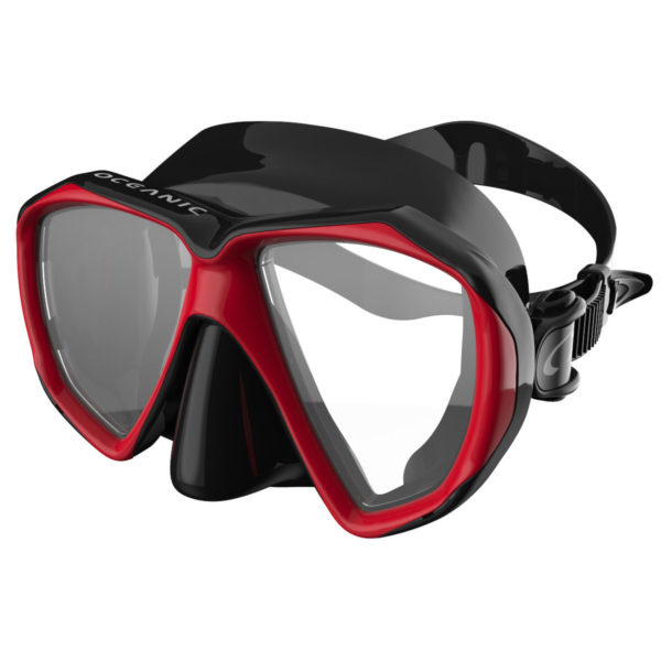 Oceanic Duo Mask 2 Lens Black Silicone with Metallic Red Frame lens retainer