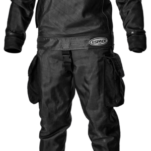 santi espace drysuit black with thigh pockets, latex seals and flex sole boots