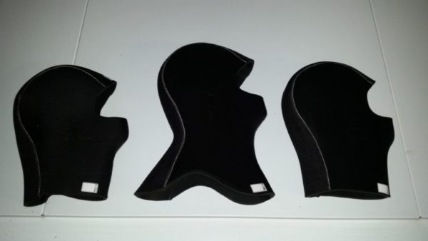 Spyder k01 hood straight neck 5mm, collared neck 8mm and straight neck 8mm black with white stitching