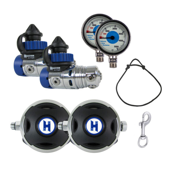 halcyon Sidemount regulator package with 2 first stages, 2 spg's, 2 seconds, necklace, bolt snap