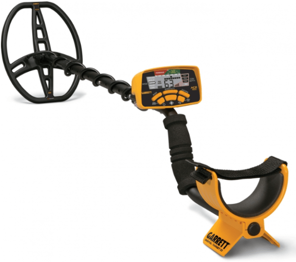 Garret Ace 400i metal detector with velcro forearm strap, large search coil