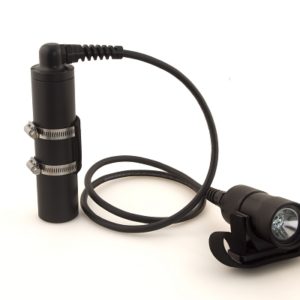 Light Monkey 5-12 LED Version 2.0 Sidemount model with angled light cord and elastic hand mount