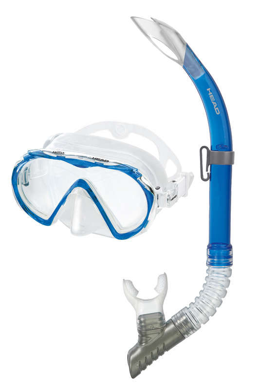 Head Sailfish Semi-dry Combo mask and snorkel set blue single lens silicone mask and blue snorkel with mouthpiece, purge valve and semi-dry top