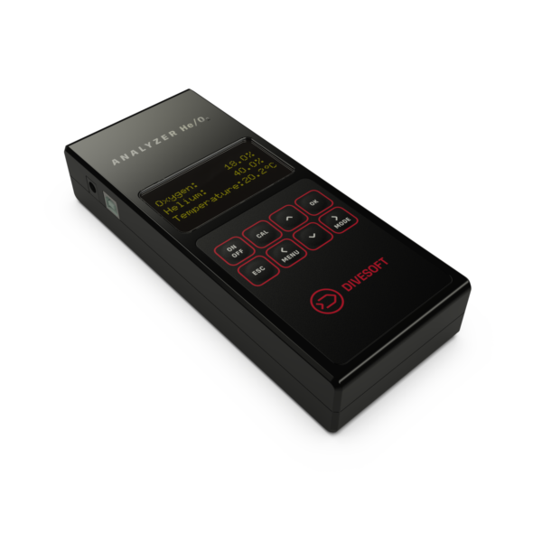Divesoft Trimix Analyzer black with easy to push buttons and OLED orange font display screen