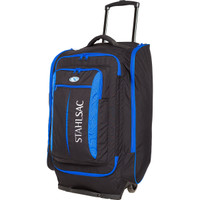 Stahlsac Caicos cargo pack black and blue wheeled roller bag with extendable pull out handle