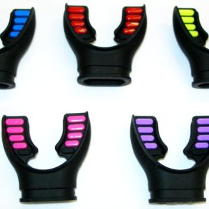 atomic aquatics comfort mouthpiece are available in many colours with a super soft dual injected silicone material and reinforced bite tabs