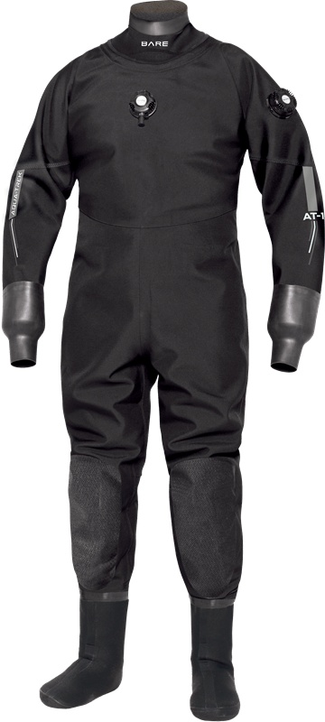 Bare Aqua-Trek 1 Pro Drysuit is a simple thin drysuit for the average recreational diver at a good price. black suit latex wrists, neoprene sock and neoprene neckseal