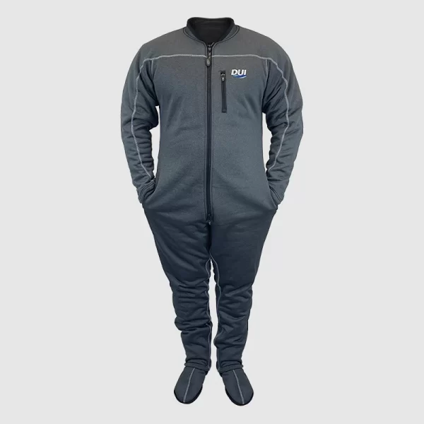 DUI DuoTherm II Jumpsuit 300 grey body with men's white/blue due logo or ladies fuchsia logo