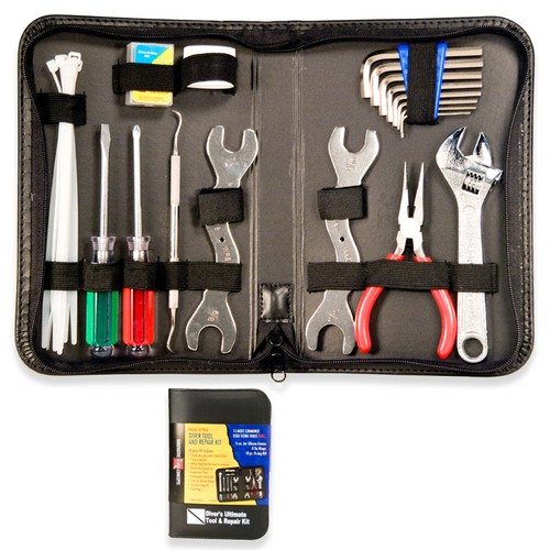 deluxe diver tool kit comes in a zippered pouch with screw drivers, wrenches, adjustable wrench, pliers and more to save your dive