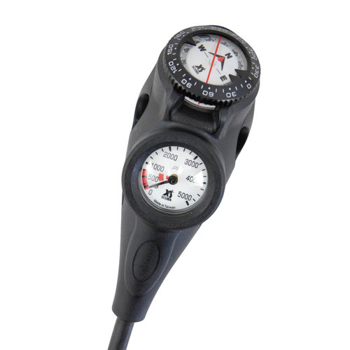 XS Scuba Orca 3 Gauge Console pressure gauge and compass on the front, depth gauge on the back