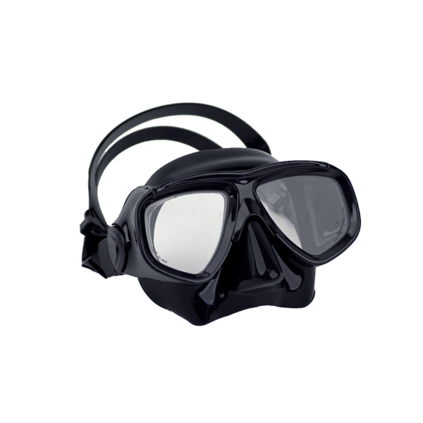 halcyon low profile dual lens mask black silicone black frame standard silicone strap with case