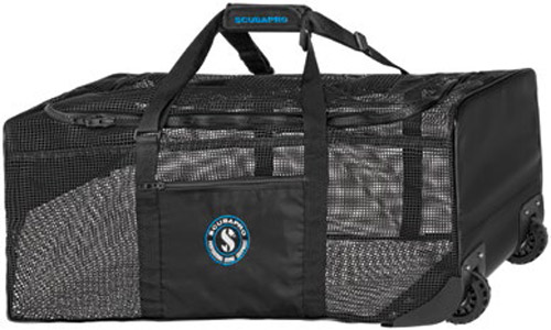 scubapro mesh n roll bag with carry handles and wheels to make transportation easy