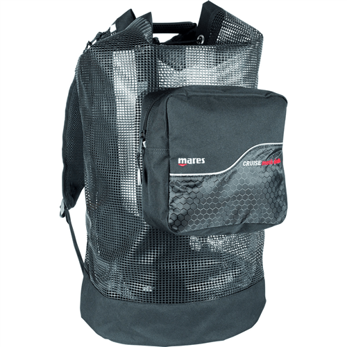 mares cruise backplate mesh deluxe uses rubberized mesh with thick backpack straps, a zippered front pouch with a pull string closer