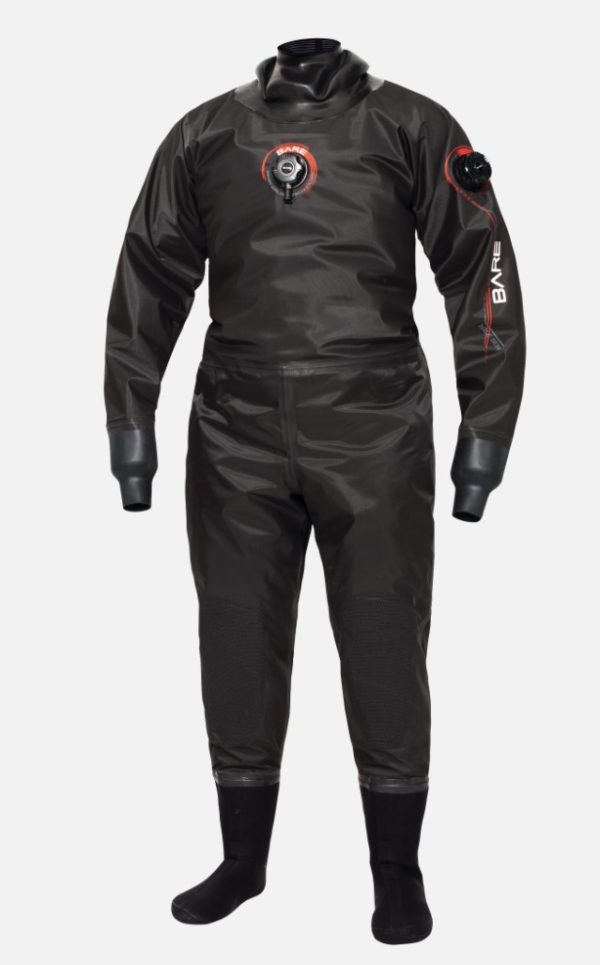 bare nex-gen pro dry drysuit all black back entry zipper drysuit with soft socks and latex seals