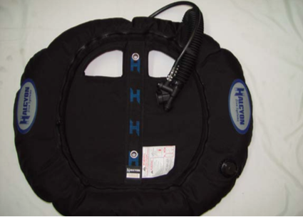 Halcyon Evolve JJ Rebreather Wing black with holes cut in fabric for hoses and hardware