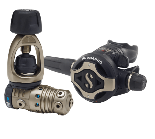 Scubapro MK25T Evo S620X-Ti Regulator titanium first stage and plated second stage cover and barrel with a adjustable breathing