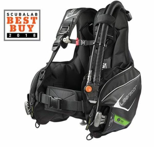 Tusa Liberator BCD with weight integration and green lettering on the bottom sides