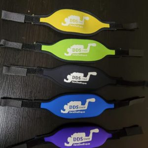 DDS Comfort Neoprene Mask Strap with Velcro Connection Straps yellow, green, black, blue, purple, we're out of stock on red in this photo