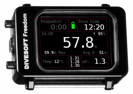 Divesoft Freedom CCR Bottom Timer full colour screen and rugged aluminum housing
