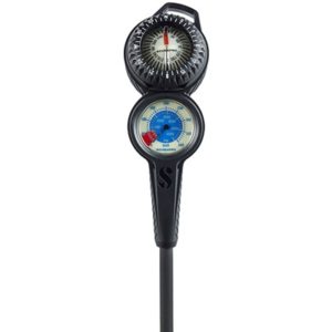 scuba pro 2 gauge console with Spg and compass in a black rubber boot