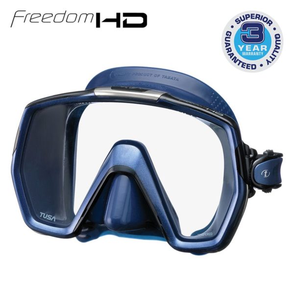 Tusa Freedom HD Mask Indigo skirt and frame with single pane wide vision lens and quick release buckles