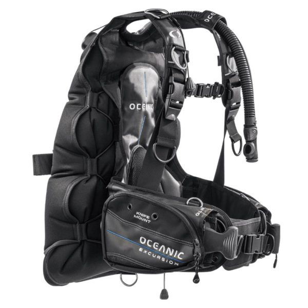 Oceanic Excursion BCD men's all black with bungee wing and gussets which aren't very good