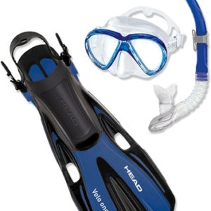 Head Marlin Purge Dry Snorkeling Set features a silicone skirted adult purge mask, adjustable style snorkeling fins, a dry snorkel and a mesh backpack carry bag. This package is better quality than what you'll find at the box stores.  Get fit and quality at a great price. Key Features Include: The Head Marlin Snorkeling Set features a mask with an "aviator" frame style that earned the X-VU Mask, SPORT DIVER Magazine Editor's Pick, HEAD added a purge valve into the high quality liquid silicone skirt. to create the Marlin Mask. This allows for easy removal of any water leaking into the mask and makes the MARLIN PURGE the benchmark for split lens snorkeling mask. The Volo One Fins are the snorkeling version of the famous MARES Volo Power fin, featuring the patented OPB hinge technology for easy and comfortable kick as well as Channel-Thrust for excellent performance with minimum effort. Soft, elastic heel straps attach with quick release buckle system. This allows for one-time adjustment and easy on-off. Compact dry top snorkel keeps water out even while submerged for easy continued breathing after surfacing. Low profile, swiveling snorkel keeper is comfortable against the face and reduces pulling on the mask strap. Pro line "comfort-bite" mouthpiece provides hours of comfortable use. Sizes: 3.5-6 (Small). 6.5-10 (M/L). 10.5-13 (XL). Colours: Blue, Yellow, Pink (SM and ML Only) Buy Head Snorkelling Gear Online in Canada from Dan's Dive Shop, the Top Stocking Dealer.
