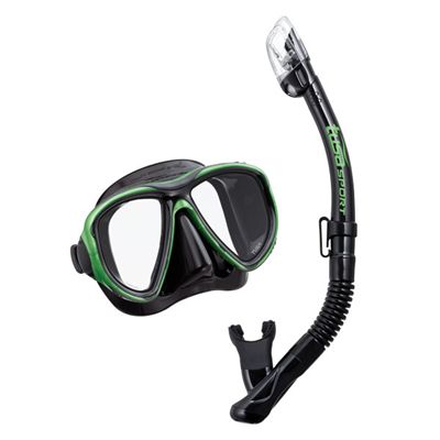 tusa sport Powerview Combo includes 2 lens mask with strap and dry snorkel with mask clip green