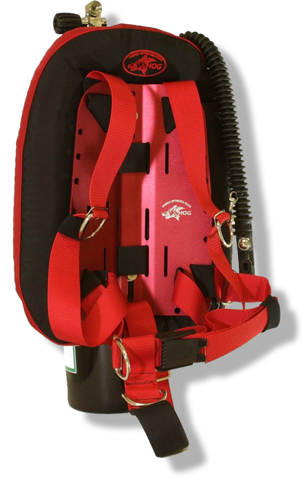 Hog Single Tank Backplate System choice of aluminum of steel with red or black harness, choice of wing colour and single tank adapter