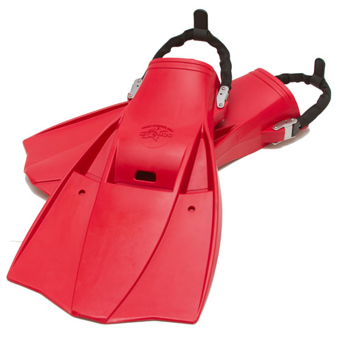Hog Tech 2 Fins with spring heel strap and strap tab. Red.