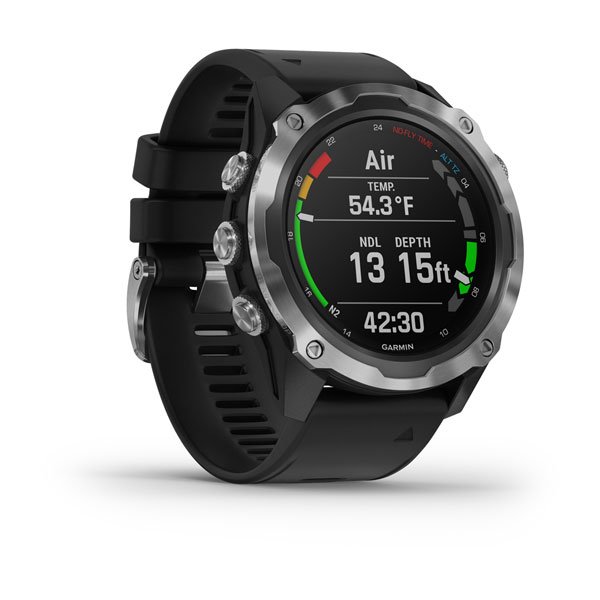 Garmin Descent MK2 Computer with Stainless Steel Housing, black screen, black silicone strap