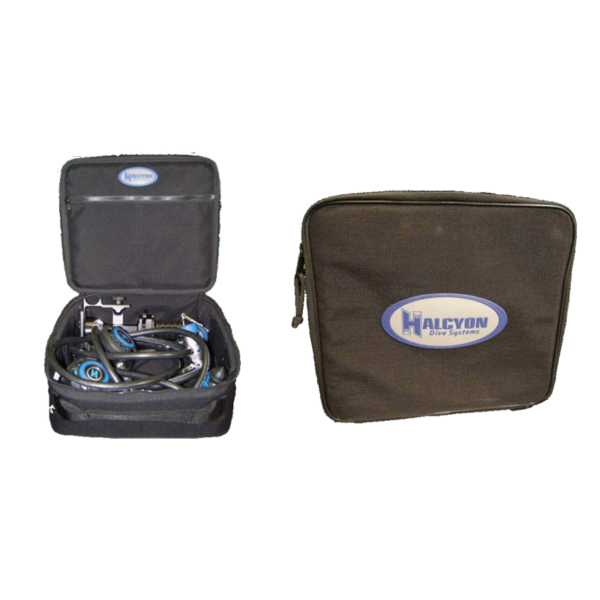 Halcyon Traveler Regulator Bag black rectangle with halcyon logo and black zipper