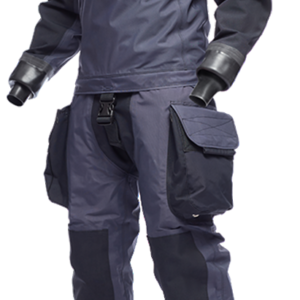 avatar drysuit package with mens or ladies drysuit grey body with Oxford grey dark pockets mens or ladies grey suit with teal pocket, both suits come self-donning with Flex Sole Boots, standard blued in seals.