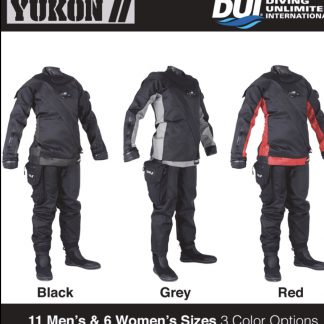 DUI Yukon 2 Drysuit black, grey and red overlays featured