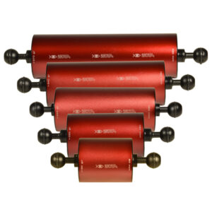 Isotta Double Ball Float Arm Red all sizes shown red anodized aluminum with black balls