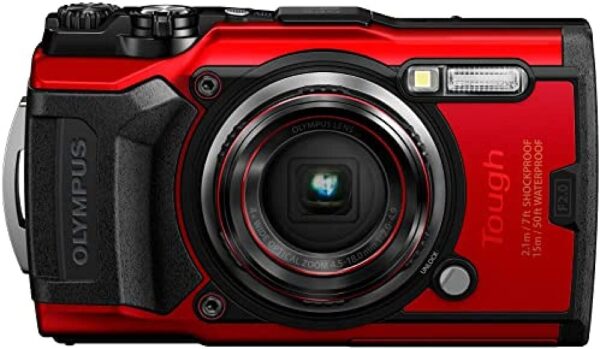 Olympus TG-6 Camera Red with black grip and lens