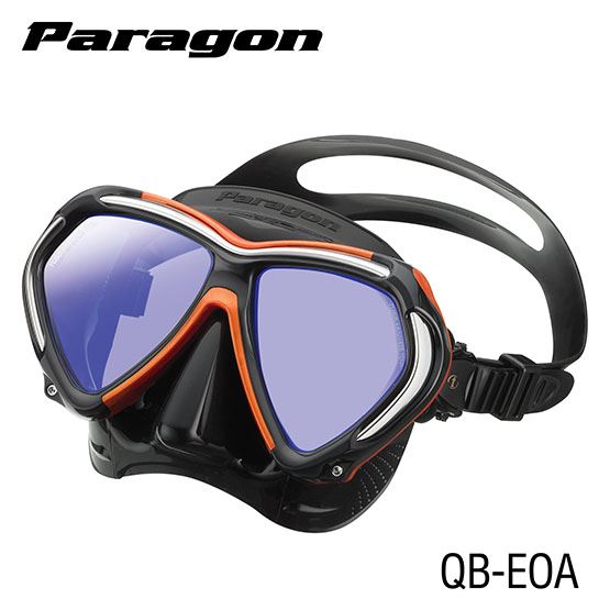 Tusa Paragon Mask black skirt with electric orange accents top and nose frame with antireflecive lens