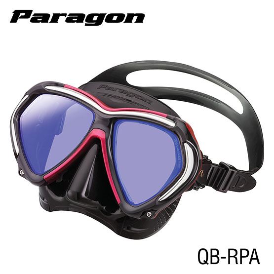 Tusa Paragon Mask black skirt rose pink accents top and nose pocket with antireflective lens