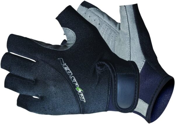 Neosport Fingerless Gloves 3/4 black spandex backing with velcro strap, Amara palm inner grey