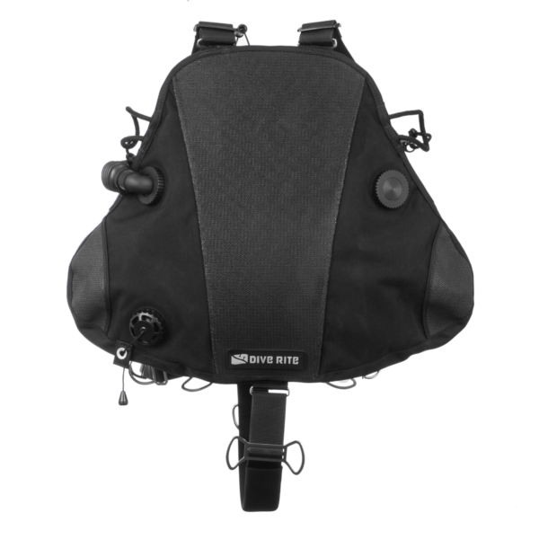 Dive Rite Nomad Ray Sidemount BCD Back View all black with crotch strap
