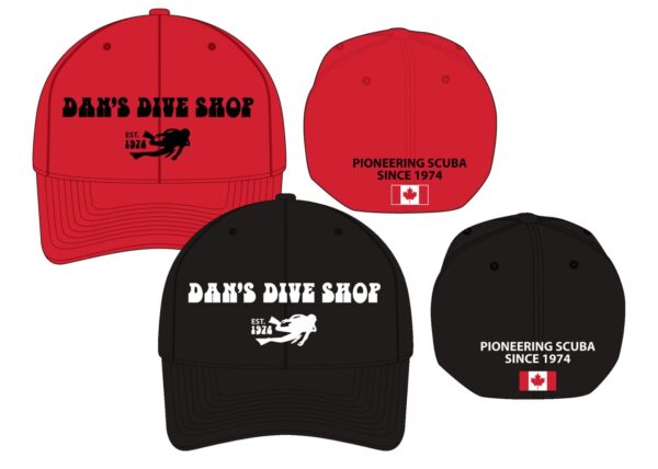 DDS Retro Flexfit Hat red with black DDS Scuba Diver logo or black with White DDS Diver logo